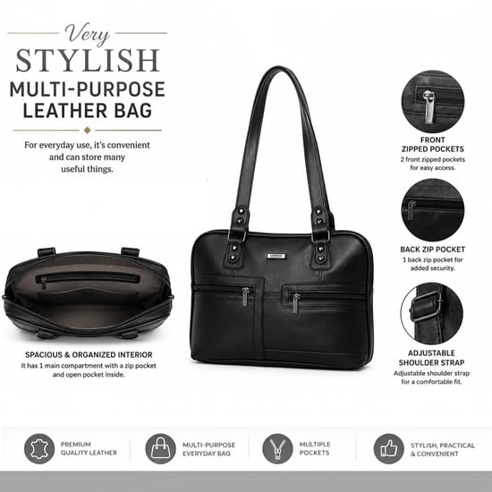 Women’s Black Leather Shoulder Bag Soft Handbag - Image 4