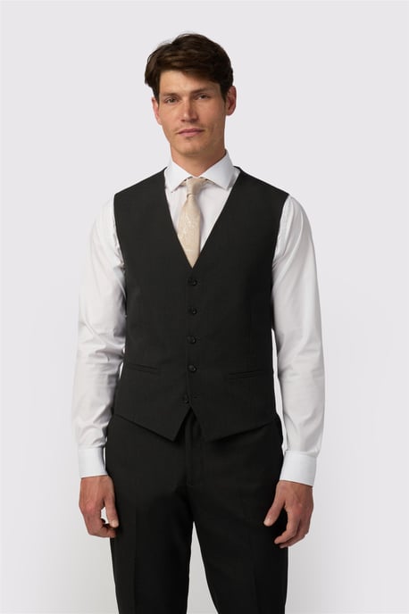 Single Breasted Sleeveless Five Button V-neck Regular Waistcoat in Black - Image 1