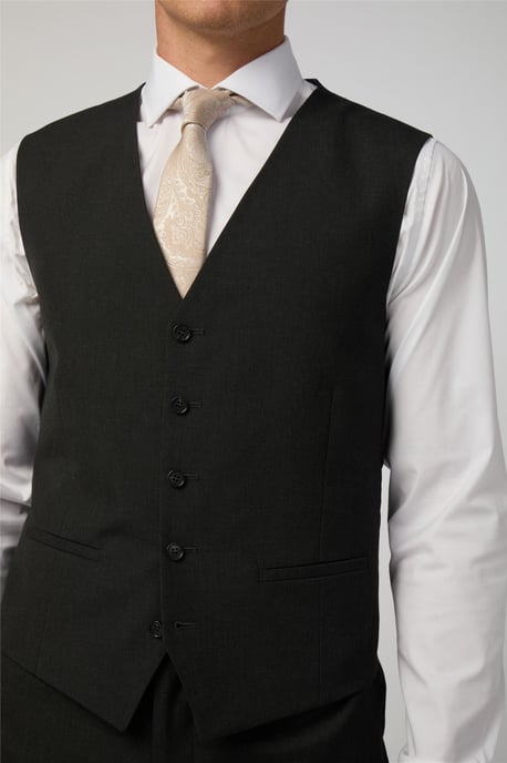 Single Breasted Sleeveless Five Button V-neck Regular Waistcoat in Black - Image 2
