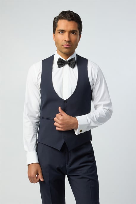 Sleeveless V-neck Slim Fit Waistcoat in Dark Blue - Image 1