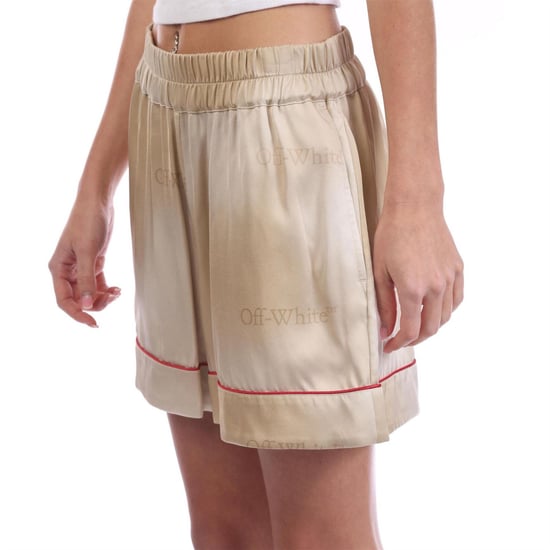 Off-White Viscose pyjamashort voor dames met reliëfpatroon (Beige) - Image 3