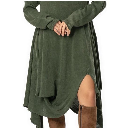 Nguo ya Handan Long Sleeve Isiyo na Ulinganifu ya Kukata Vuli na Baridi ya Midi yenye Urefu wa Midi Iliyounganishwa Khaki HK - Image 2