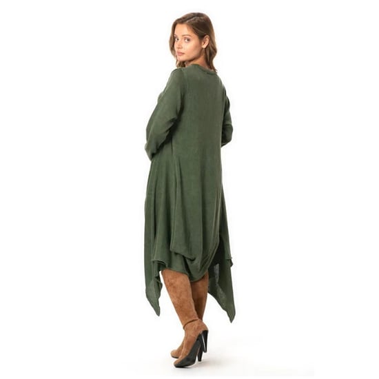 Nguo ya Handan Long Sleeve Isiyo na Ulinganifu ya Kukata Vuli na Baridi ya Midi yenye Urefu wa Midi Iliyounganishwa Khaki HK - Image 4