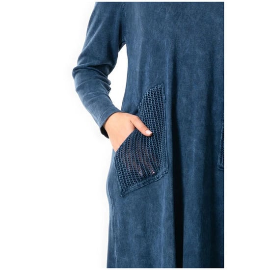 Gauni la Kushona la Sevda lenye Mikono Mirefu la Turtleneck la Msimu wa Vuli na Baridi lenye Mifuko ya Indigo Indigo - Image 2