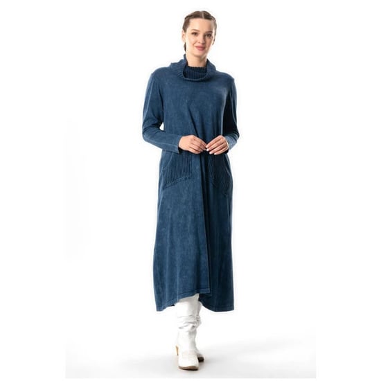 Gauni la Kushona la Sevda lenye Mikono Mirefu la Turtleneck la Msimu wa Vuli na Baridi lenye Mifuko ya Indigo Indigo - Image 3