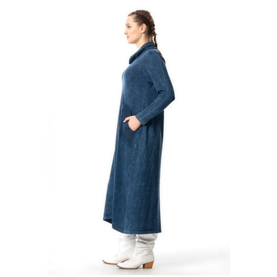Gauni la Kushona la Sevda lenye Mikono Mirefu la Turtleneck la Msimu wa Vuli na Baridi lenye Mifuko ya Indigo Indigo - Image 4