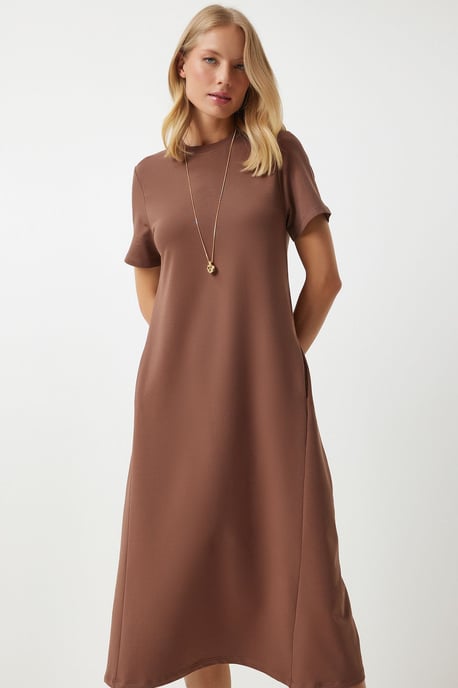 Midi Dress with Short Sleeves and Crew Neck - Image 2