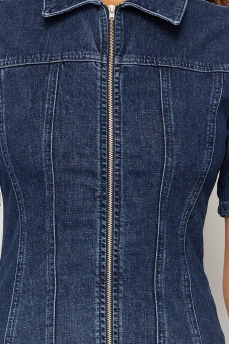 Damesjurken Blau Unifarben Mini Short Casual Fitted - Image 3