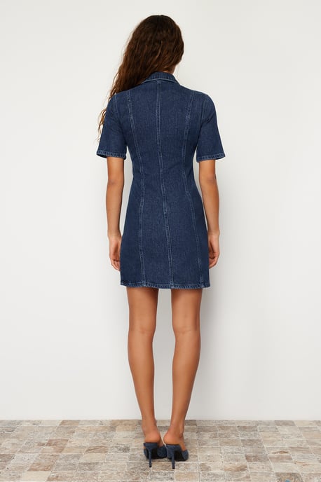 Damesjurken Blau Unifarben Mini Short Casual Fitted - Image 5