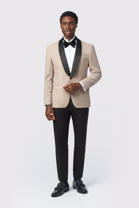 Long Sleeve Skinny Suit Jacket in Stone - Image 2