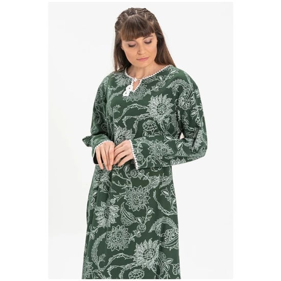 Gauni refu la Kiangazi lenye mikono mirefu lenye ukubwa wa Şile lenye kitambaa cha Şile lenye muundo wa kijani wa mti wa Plane Tree Pattern YSL - Image 2