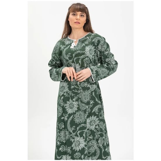 Gauni refu la Kiangazi lenye mikono mirefu lenye ukubwa wa Şile lenye kitambaa cha Şile lenye muundo wa kijani wa mti wa Plane Tree Pattern YSL - Image 3