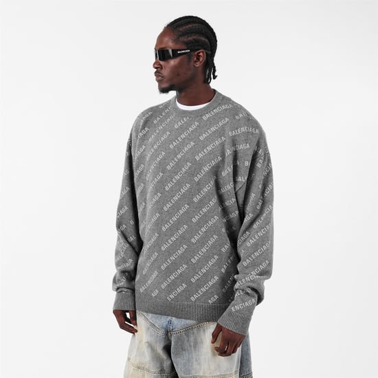 Men's Balenciaga All Over Logo Sweater in Heather Grey - Image 3