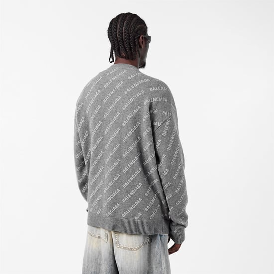 Men's Balenciaga All Over Logo Sweater in Heather Grey - Image 4