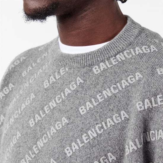 Men's Balenciaga All Over Logo Sweater in Heather Grey - Image 5