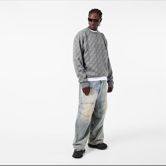 Men's Balenciaga All Over Logo Sweater in Heather Grey - Image 6