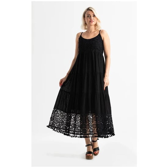 Gauni refu la Didem la Majira ya Joto Nyeusi, Limetengenezwa kwa Kitambaa cha Strappy Şile - Image 4