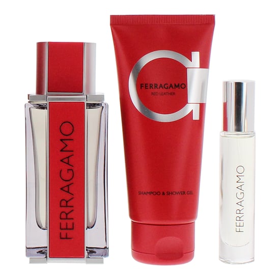 Salvatore Ferragamo Red Leather EDP 100ml, 10ml + Shower Gel 100ml Gift Set for Him - Image 2