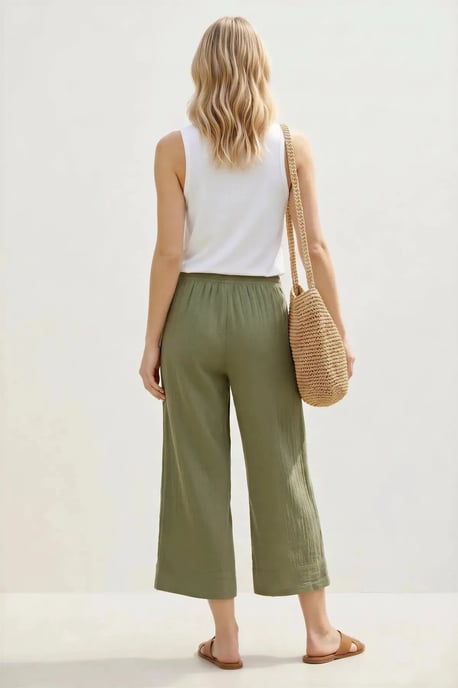 Per Una Khaki Crinkle Texture Wide Leg Culottes - Image 4