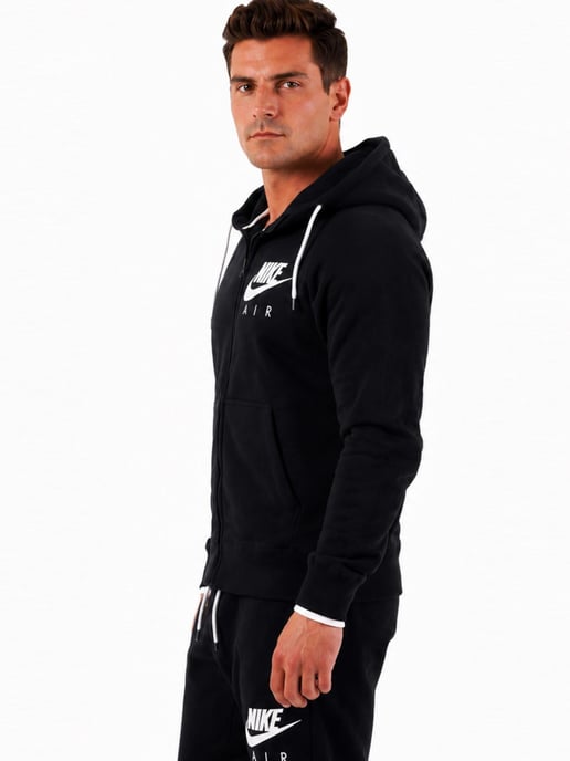 Nike Air Fleece Full Zip Heritage Hoodie in Black - Image 3