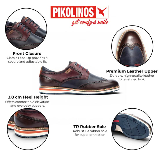 Pikolinos Men’s Brown Burgundy Leather Brogue Lace-Up Oxford Shoes - Avila - Image 2