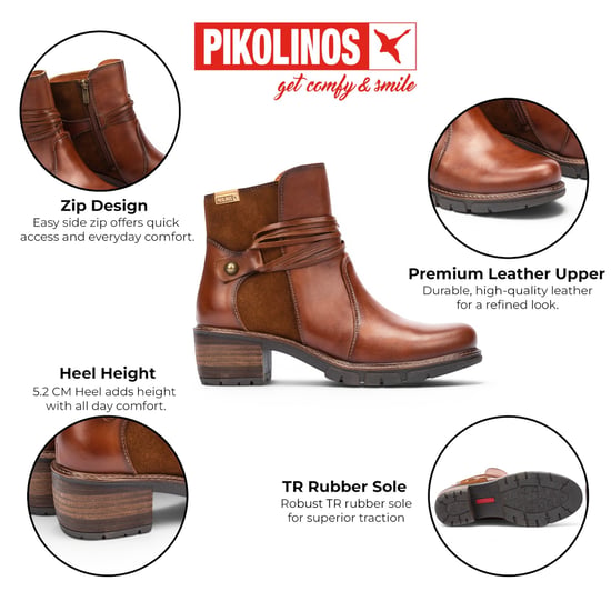 Pikolinos Women’s Brown Leather Zipped Heel Ankle Boots - San Sebastia - Image 2