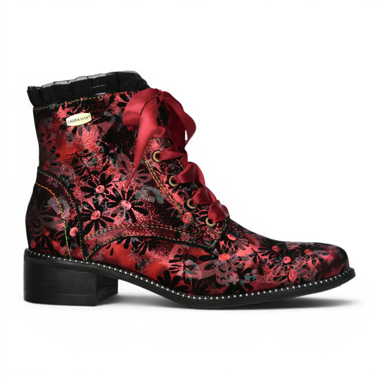 Laura Vita Floral Gothic Victoriaanse Rode Leren Enkellaarzen met Hoge Hakken - Emcmao-45 - Image 1