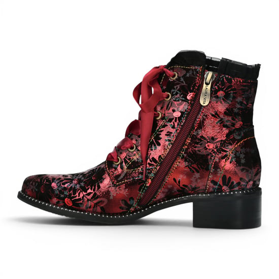 Laura Vita Floral Gothic Victoriaanse Rode Leren Enkellaarzen met Hoge Hakken - Emcmao-45 - Image 3