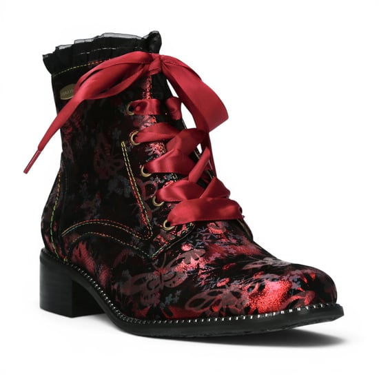 Laura Vita Floral Gothic Victoriaanse Rode Leren Enkellaarzen met Hoge Hakken - Emcmao-45 - Image 4