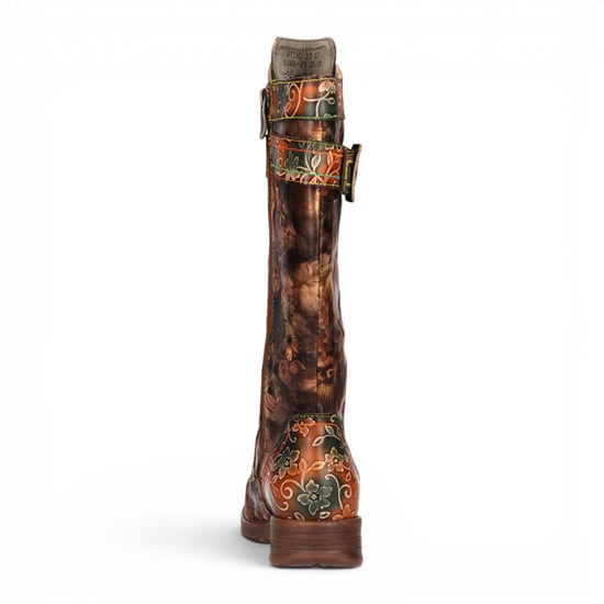 Laura Vita Women's Tan Floral Victorian Leather High Combat Long Boots - Anitao-21 - Image 6