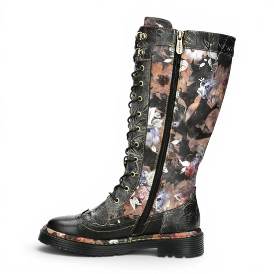 Laura Vita Dames bordeauxrode gotische Victoriaanse Bloemen Zwarte Leren Kniehoge Veterlaarzen - Incaso-50 - Image 3