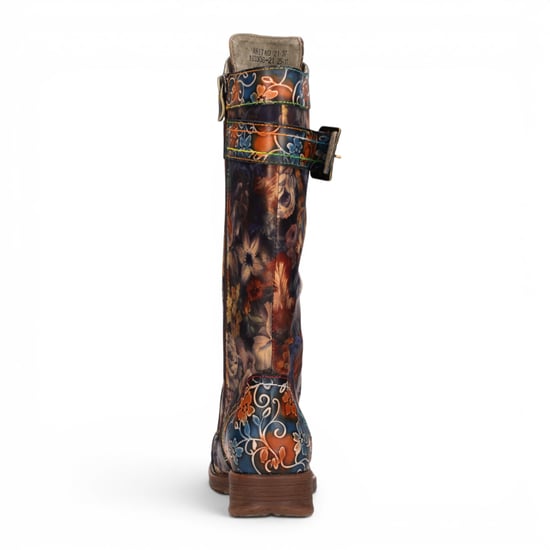 Laura Vita Women's Blue Floral Victorian Leather High Combat Long Boots - Anitao-21 - Image 6