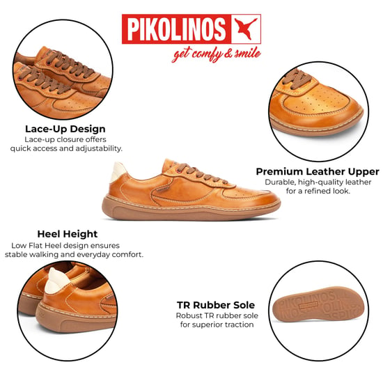 Pikolinos Tan Brown Leather Sneakers Trainer Barfotaskor - Aranjuez - Image 2