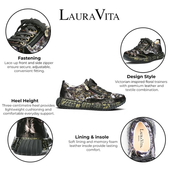 Laura Vita Goth Victoriaans Bloemenzwart Leren Trainer Sneaker voor vrouwen - Burton-43 - Image 2