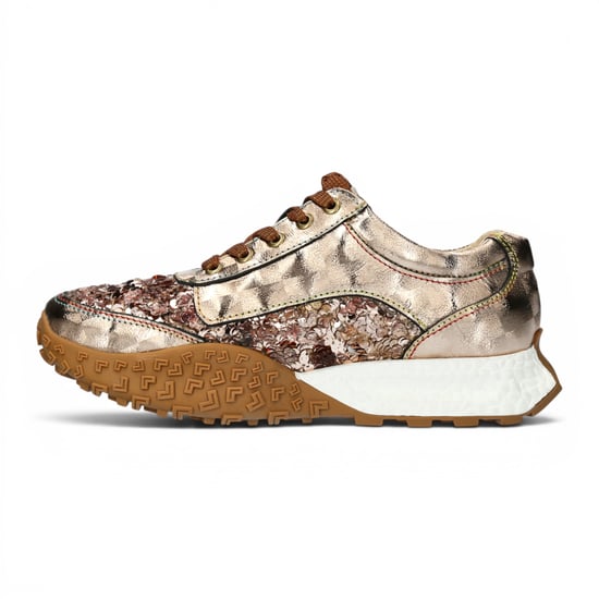 Laura Vita Dames Bloemengouden Leren Trainer Sneaker Schoenen - Evitao-03 - Image 3