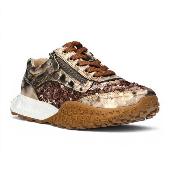 Laura Vita Dames Bloemengouden Leren Trainer Sneaker Schoenen - Evitao-03 - Image 4
