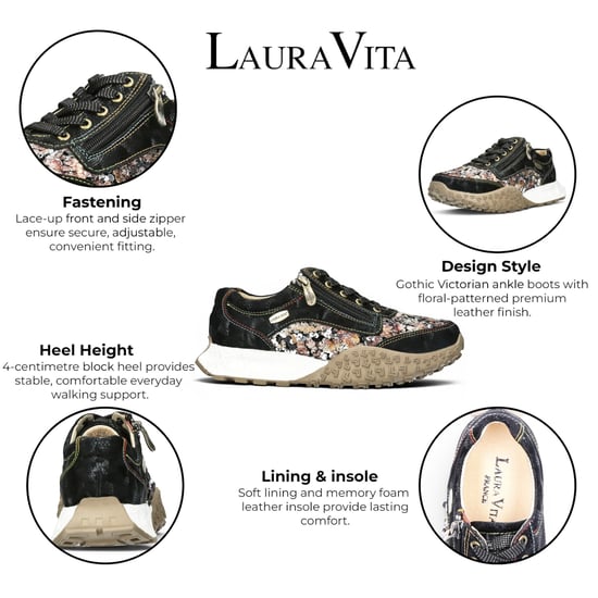 Laura Vita Dames Zwarte Leren Trainer Sneaker Schoenen - Evitao-03 - Image 2