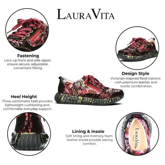 Laura Vita Goth Victoriaans Bloemenrood Leren Sneaker Sneaker voor vrouwen - Burton-43 - Image 2