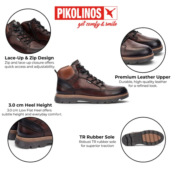 Pikolinos Men's Dark Brown Leather Lace-Up Ankle Boots - Vigo - Image 2