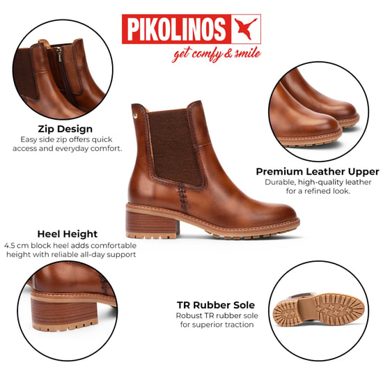Pikolinos Women's Brown Leather Chelsea Heeled Ankle Boots - Medina - Image 2