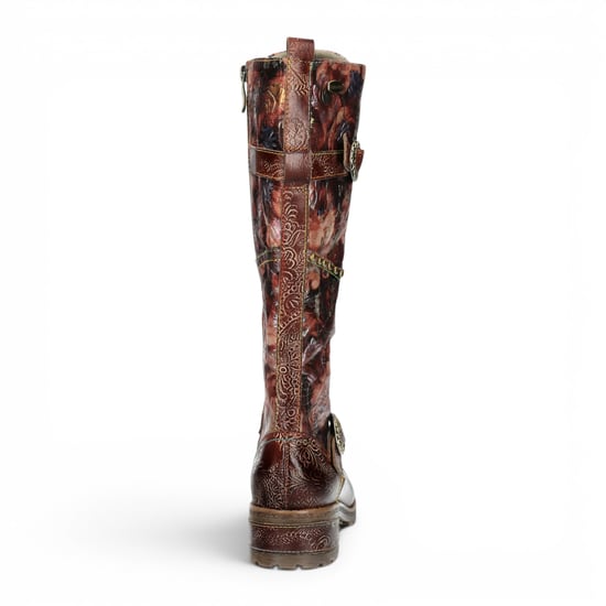 Laura Vita Victoriaanse Floral Maroon Leather High Strike-Up lange laarzen - Cocrailo-82 - Image 6