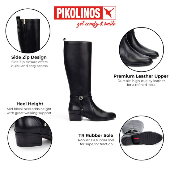 Pikolinos dames kniehoge zwarte leren laarzen - Daroca - Image 2
