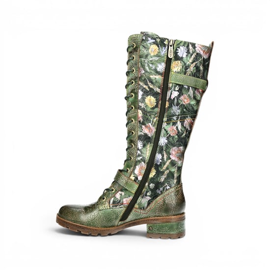Laura Vita Victoriaanse Floral Green Leren Hoge Veterlaarzen - Cocrailo-82 - Image 3