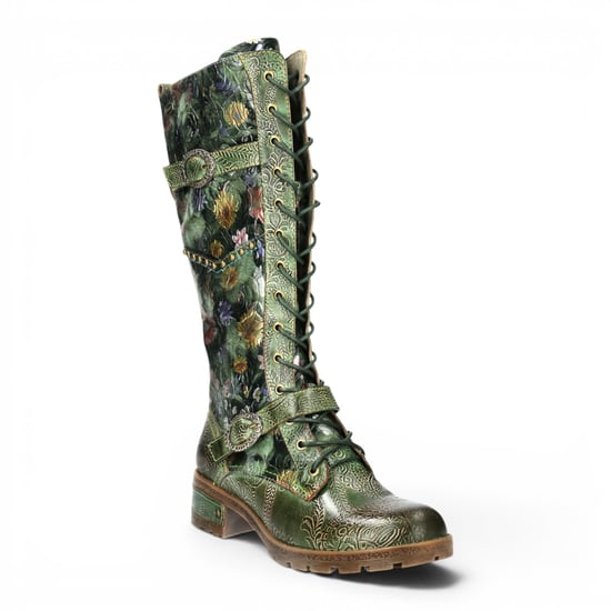 Laura Vita Victoriaanse Floral Green Leren Hoge Veterlaarzen - Cocrailo-82 - Image 4