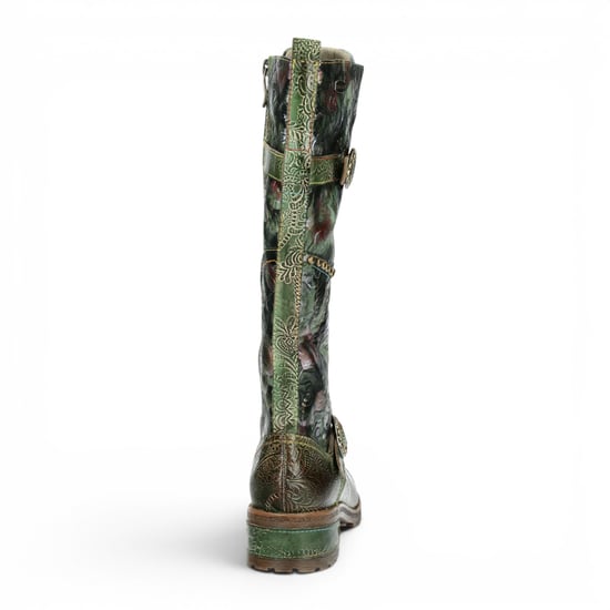 Laura Vita Victoriaanse Floral Green Leren Hoge Veterlaarzen - Cocrailo-82 - Image 6