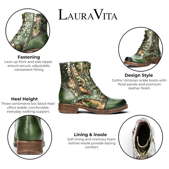 Laura Vita Vrouwen Groene Bloemen Victoriaanse Leren Veteraarsjes - Anitao - 14 - Image 2