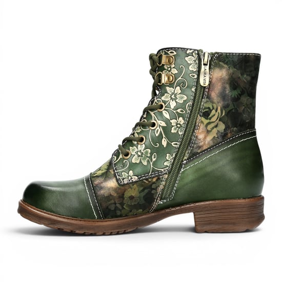 Laura Vita Vrouwen Groene Bloemen Victoriaanse Leren Veteraarsjes - Anitao - 14 - Image 3
