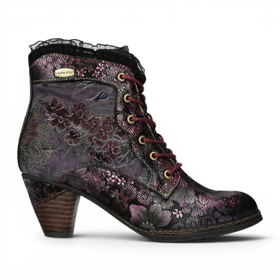 Laura Vita Dames Bloemen Goth Victoriaans Violet Leren Enkellaarzen met hakken - Alcizeeo-190 - Image 1