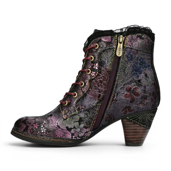 Laura Vita Dames Bloemen Goth Victoriaans Violet Leren Enkellaarzen met hakken - Alcizeeo-190 - Image 3