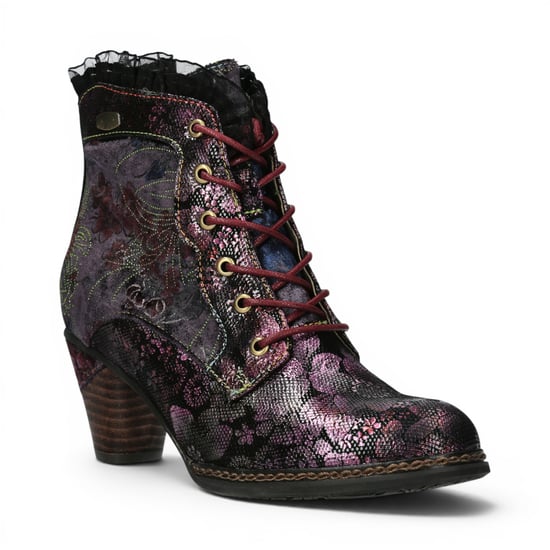 Laura Vita Dames Bloemen Goth Victoriaans Violet Leren Enkellaarzen met hakken - Alcizeeo-190 - Image 4